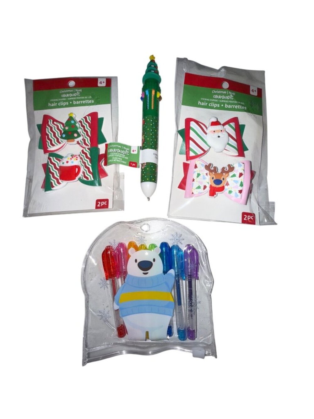 Christmas-Themed Hair Clips Multi-Color Gel Pens & Holiday Tree Retractable Pen